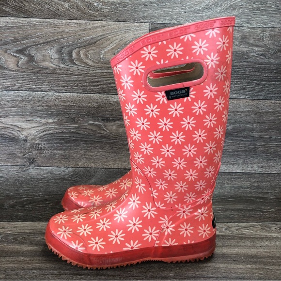 Bogs Shoes - Bogs Classic Waterproof Tall Shaft Orange Hi Daisy Rain Mud Snow Boots Women's 8
